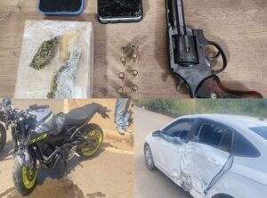 Motociclista envolvido em acidente de transito é flagrado com drogas e arma