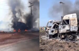 colisão entre dois caminhões na BR-155
